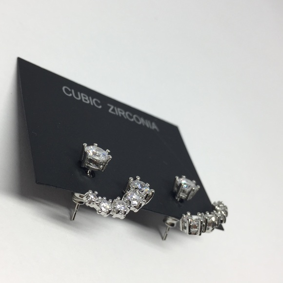 Double Side Cubic Zirconia Earring - Picture 5 of 7